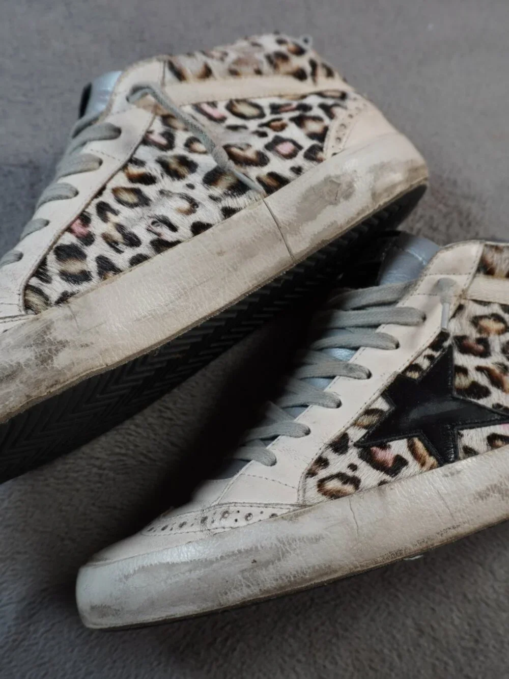 Golden Goose Deluxe Brand Shoes Womens Size 8 Beige Leopard Mid Top Sneakers